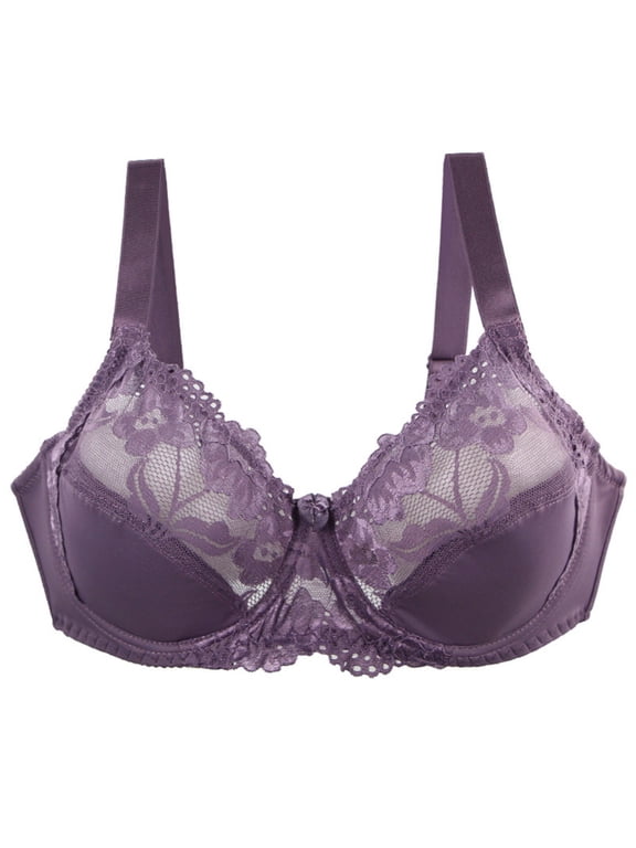 Women's Full Cup Bra Plus Size Full Figure Unpadded Bras Lace Bras Mesh Bralette Non Padded Comfortable Everyday Bra for Women, 36DD-46DDD
