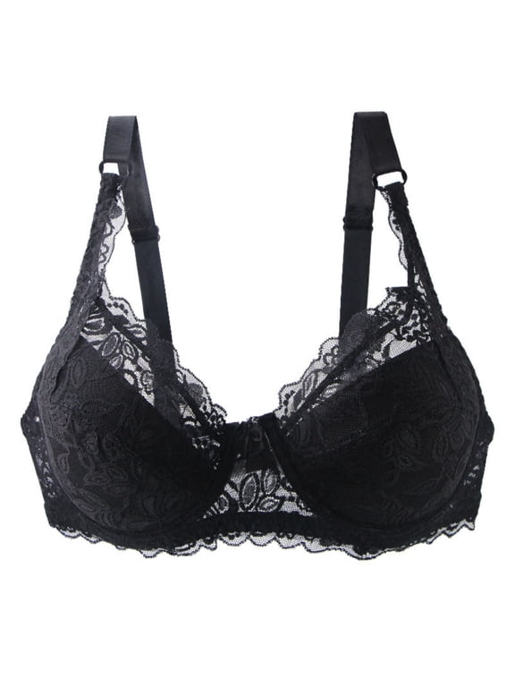 Women's Plus Size Full Coverage Lace Underwire Lace Bra Padded Push Up Bra for Everyday Comfort, 34D-48DD