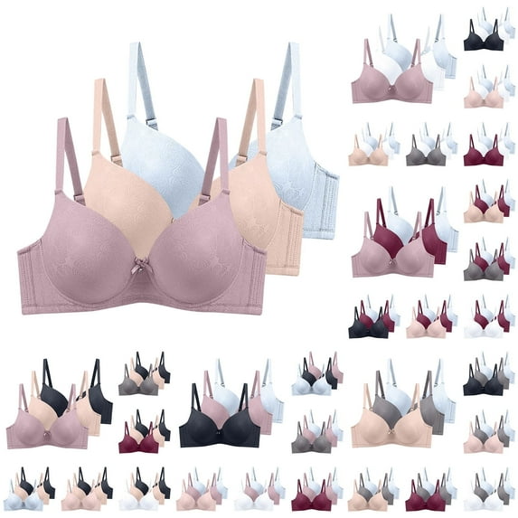 Txenfivo Women's Underwire T-Shirt Bra , Lightly Lined, Full Coverage, Adjustable Straps, 3 Pack, 38B–48DD