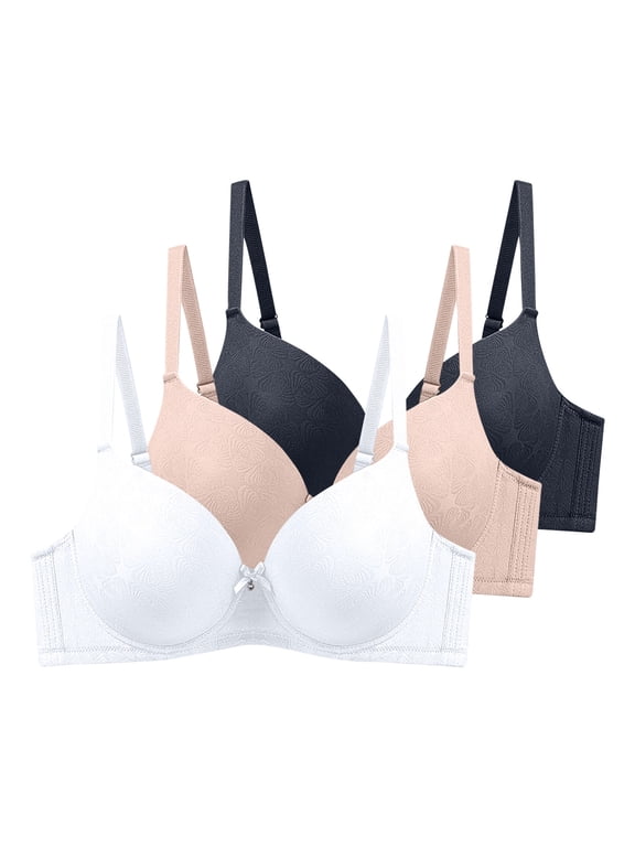 Women's Push Up Plunge Bra Underwire Full Coverage Lightly Lined Comfortable Smoothing T-Shirt Bra with Adjustable Spaghetti Strap, 3 Pack,38C