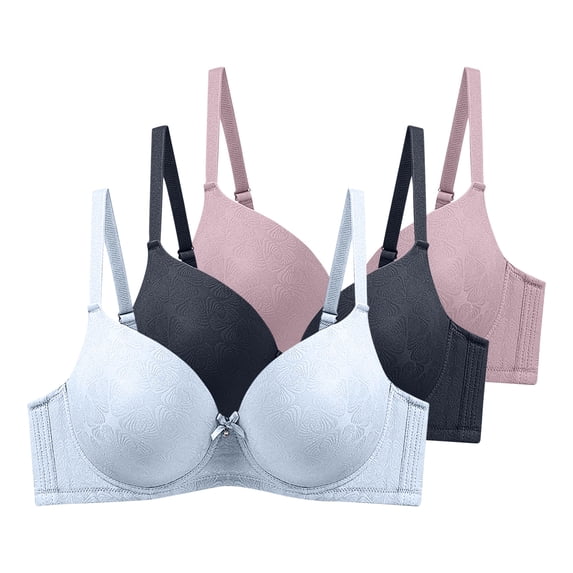 Txenfivo Women's Push Up Plunge Bra Underwire Full Coverage Lightly Lined Comfortable Smoothing T-Shirt Bra with Adjustable Spaghetti Strap, 3 Pack,40C