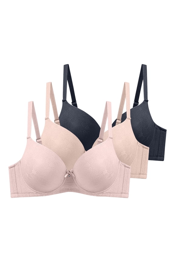 Women's Push Up Plunge Bra Underwire Full Coverage Lightly Lined Comfortable Smoothing T-Shirt Bra with Adjustable Spaghetti Strap, 3 Pack,40C