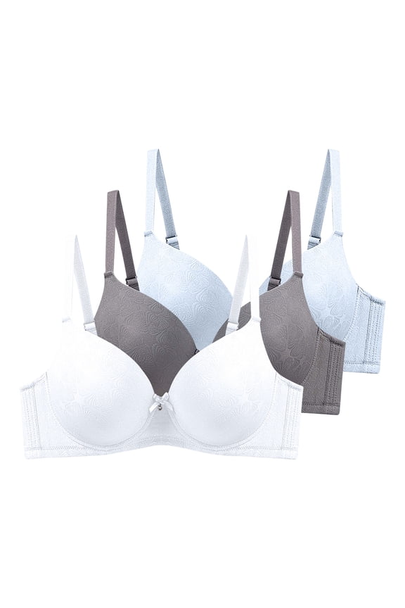 Women's Push Up Plunge Bra Underwire Full Coverage Lightly Lined Comfortable Smoothing T-Shirt Bra with Adjustable Spaghetti Strap, 3 Pack,40D