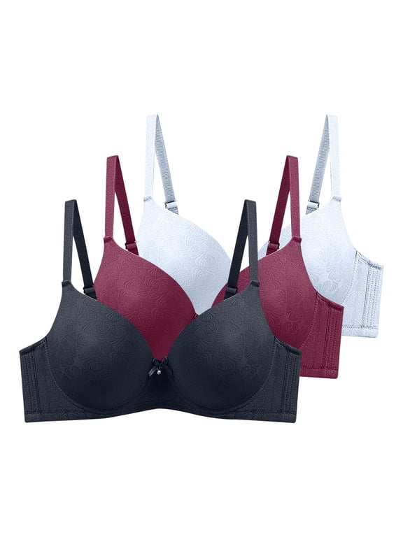 Women's Push Up Plunge Bra Underwire Full Coverage Lightly Lined Comfortable Smoothing T-Shirt Bra with Adjustable Spaghetti Strap, 3 Pack,40D
