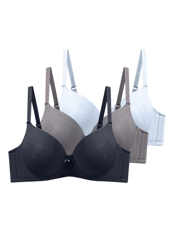 Women's Push Up Plunge Bra Underwire Full Coverage Lightly Lined Comfortable Smoothing T-Shirt Bra with Adjustable Spaghetti Strap, 3 Pack,40D