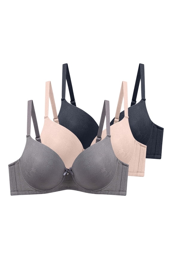 Women's Push Up Plunge Bra Underwire Full Coverage Lightly Lined Comfortable Smoothing T-Shirt Bra with Adjustable Spaghetti Strap, 3 Pack,42DD
