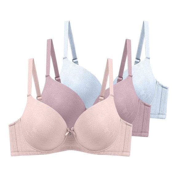 Txenfivo Women's Push Up Plunge Bra Underwire Full Coverage Lightly Lined Comfortable Smoothing T-Shirt Bra with Adjustable Spaghetti Strap, 3 Pack,46C