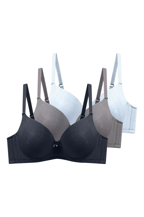 Women's Push Up Plunge Bra Underwire Full Coverage Lightly Lined Comfortable Smoothing T-Shirt Bra with Adjustable Spaghetti Strap, 3 Pack,46DD