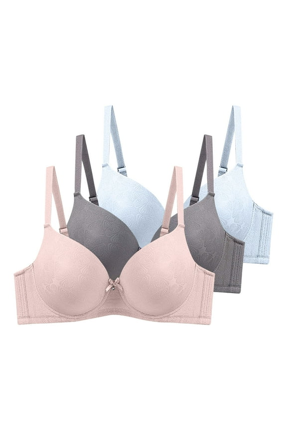 Women's Push Up Plunge Bra Underwire Full Coverage Lightly Lined Comfortable Smoothing T-Shirt Bra with Adjustable Spaghetti Strap, 3 Pack,48C