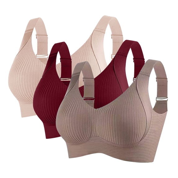 Txenfivo Women's Wireless Bras with Side Support Full Coverage Push Up Padded Bralettes Seamless T-Shirt Bra for Women Daily Comfort, 3-pack, 34B-44C