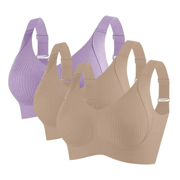 Txenfivo Women's Wireless Bras with Side Support Full Coverage Push Up Padded Bralettes Seamless T-Shirt Bra for Women Daily Comfort, 3-pack, 34B-44C