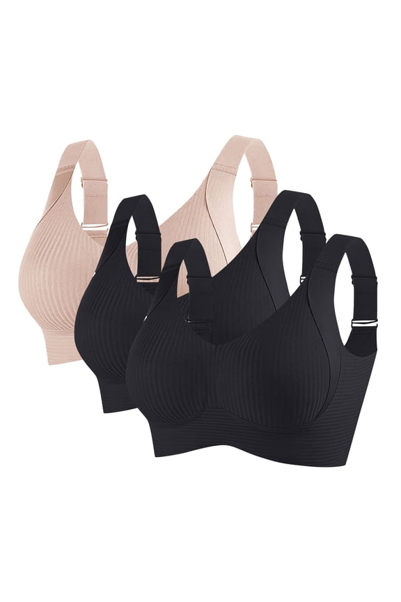 Women's Wireless Bras with Side Support Full Coverage Push Up Padded Bralettes Seamless T-Shirt Bra for Women Daily Comfort, 3-pack, 34B-44C