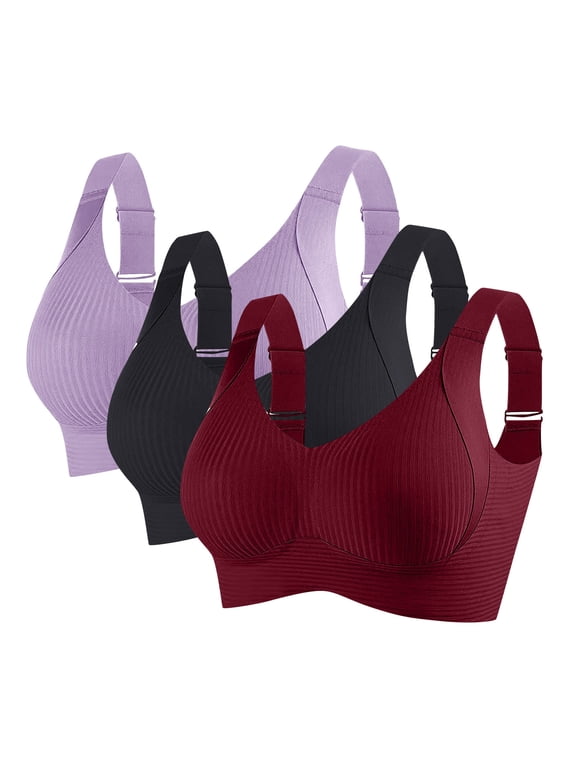 Women's Wireless Bras with Side Support Full Coverage Push Up Padded Bralettes Seamless T-Shirt Bra for Women Daily Comfort, 3-pack, 34B-44C