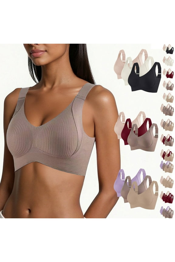 Women's Wireless Bras with Side Support Full Coverage Push Up Padded Bralettes Seamless T-Shirt Bra for Women Daily Comfort, 3-pack, 34B-44C
