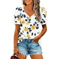 thumbnail image 1 of Txenfivo Womens Summer Floral Top Puff Short Sleeve Shirt for Women Casual Summer Ruffle Sleeve T-Shirts Trendy Summer V-neck Blouse Loose Fit Floral Tees, S-XXXL, 1 of 5