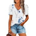 thumbnail image 1 of Txenfivo Womens Summer Floral Top Puff Short Sleeve Shirt for Women Casual Summer Ruffle Sleeve T-Shirts Trendy Summer V-neck Blouse Loose Fit Floral Tees, S-XXXL, 1 of 5