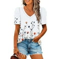 thumbnail image 1 of Txenfivo Womens Summer Floral Top Puff Short Sleeve Shirt for Women Casual Summer Ruffle Sleeve T-Shirts Trendy Summer V-neck Blouse Loose Fit Floral Tees, S-XXXL, 1 of 5