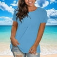 thumbnail image 1 of Txenfivo Womens T Shirts Short Sleeve Crewneck Loose Summer Tees Basic Tops for Women Trendy Casual Jersey T-Shirts Cotton Blouses, Light Blue, L-4XL, 1 of 6