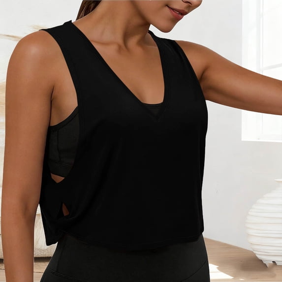 Livrdious Womens Workout Cropped Tank Tops Loose Fit Large Armhole Sleeveless Shirts for Sport Athletic Yoga Running Gym