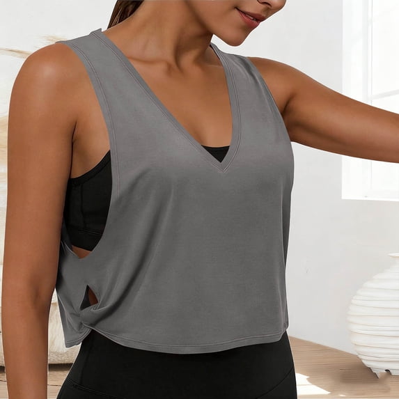 Livrdious Womens Workout Cropped Tank Tops Loose Fit Large Armhole Sleeveless Shirts for Sport Athletic Yoga Running Gym