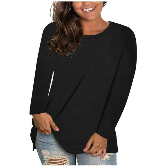 Txenfivo Womens Thermal Tops Long Sleeve Crewneck Basic Winter Shirts Solid Color Plus Size Blouse Loose Fit Casual Tshirt, S-4XL