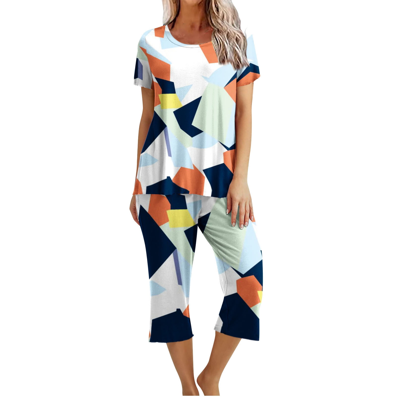 Txeol 2024 Women's Capri Pajama Sets Trendy Floral Print Short Sleeve ...