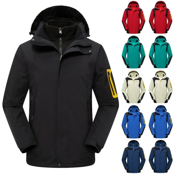Txeol 3 in 1 Winter Coats for Men Waterproof Zip Up Hooded Jackets with Pockets Thicken Warm Windproof Outdoor Coat,Red,XXL