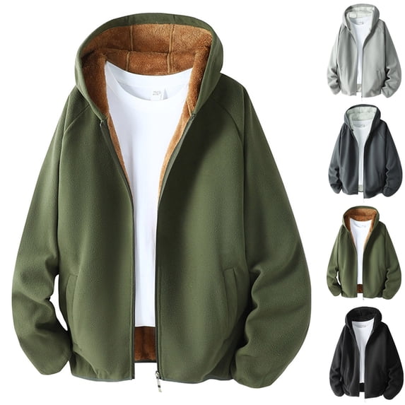 Txeol Army Green Zip Up Hoodie for Men Fleece Lined Hoodie Polar Fleece Coat Fall Winter Long Sleeve Sweatshirt Jackets with Pockets,XL