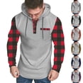 thumbnail image 1 of Txeol Big and Tall Pullover Hoodies for Men Plaid Patchwork Drawstring Hoodie Quarter Button Hooded Sweatshirt with Chest Pocket,Orange,L, 1 of 7