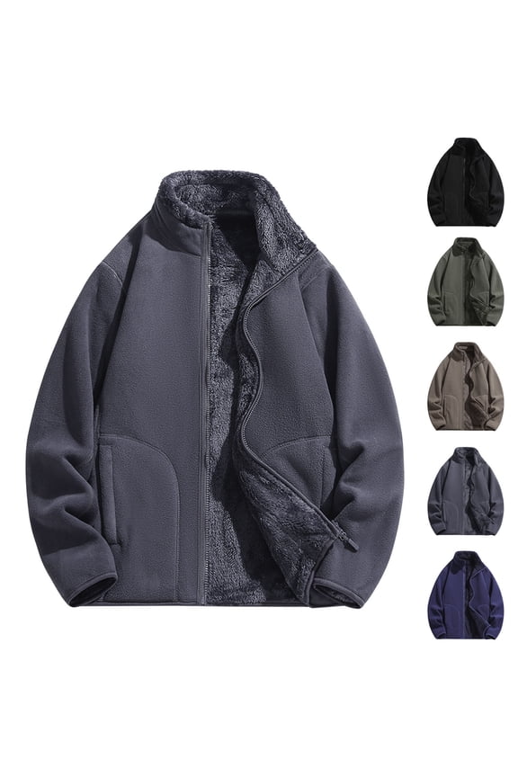 Blue Big and Tall Fleece Jackets for Men Zip Up Sherpa Lined Warm Coats Winter Long Sleeve Thicken Outdoor Jacket with Pockets,XXL