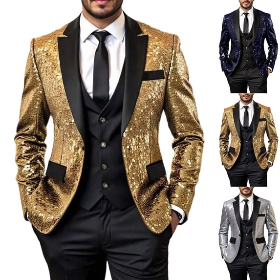 Txeol Blue Sequin Shiny Suit Jacket for Men One Button Slim Fit Sparkly Blazers Tuxedo for Wedding Prom Party 2025,XL