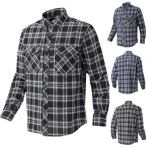 Txeol Cargo Shirts for Men Vintage Plaid Lapel Collar Shacket Jacket Button Down Long Sleeve Dress Shirt with Chest Pocket,Navy,XXL