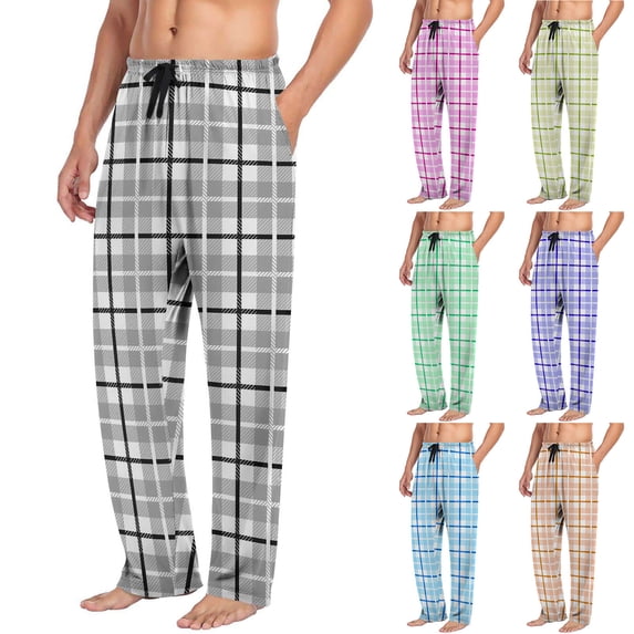 Txeol Christmas Pajama Pants for Men Fashion Plaid Loungewear Cotton Comfy Pj Bottoms with Pockets,Green,XL
