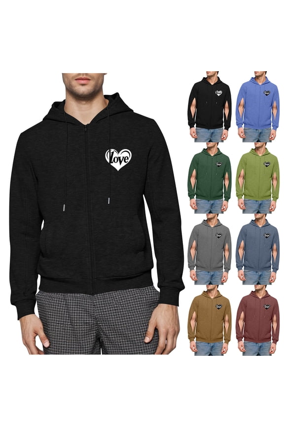 Coffee Zip Up Hoodies for Men Dialysis Sweatshirts with Arm Zipper Lightweight Hemodialysis Sweatshirt Jacket with Pockets,L