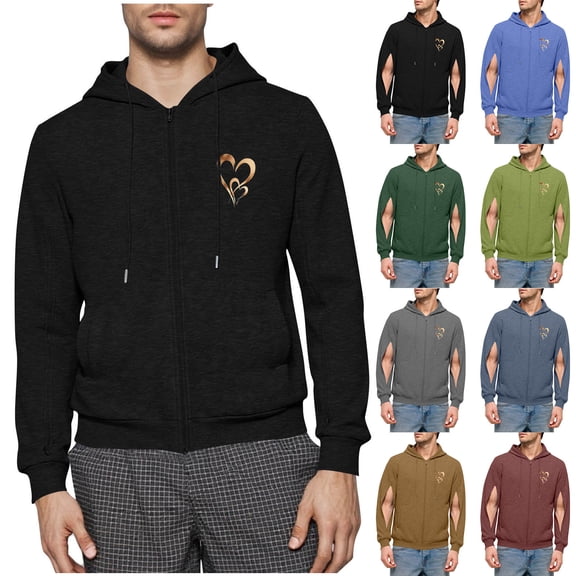 Txeol Coffee Zip Up Hoodies for Men Dialysis Sweatshirts with Arm Zipper Lightweight Hemodialysis Sweatshirt Jacket with Pockets,XXL