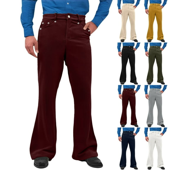 Txeol Corduroy Flare Pants Men Wide Leg Casual Bell Bottom Pants with Pockets High Waisted Stretch Pants 2025-Navy,XXL