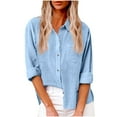 thumbnail image 1 of Txeol Cotton Linen Button Down Shirts for Women Long Sleeve Collared Work Blouse Trendy Loose Fit Summer Tops with Pocket Lightning Deals Light Blue,S, 1 of 8