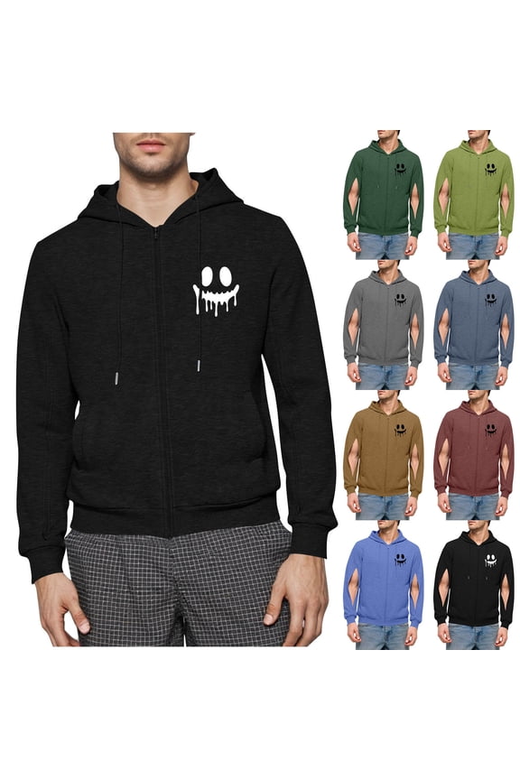 Dialysis Sweatshirts for Men with Arm Zipper Full-Zip Hemodialysis Hooded Jacket Outdoor Warm Sweatshirt Hoodies,Black,XL