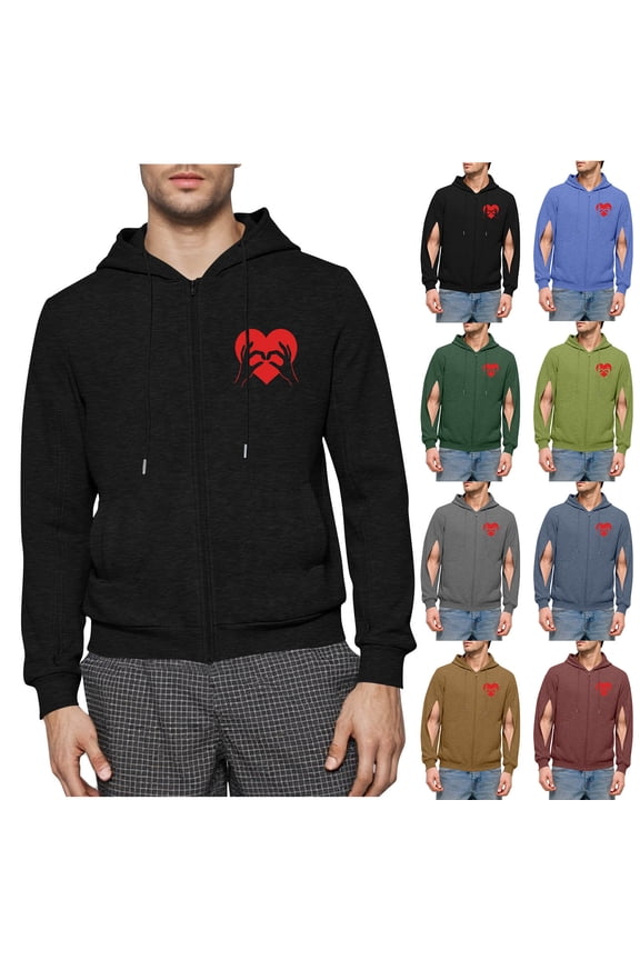 Dialysis Sweatshirts for Men with Arm Zipper Full-Zip Hemodialysis Hooded Jacket Outdoor Warm Sweatshirt Hoodies,Blue,L