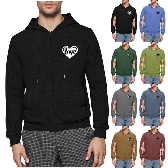 Txeol Dialysis Sweatshirts for Men with Arm Zipper Full-Zip Hemodialysis Hooded Jacket Outdoor Warm Sweatshirt Hoodies,Blue,M