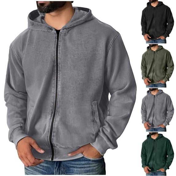 Txeol Distressed Zip Up Hoodie Men Long Sleeve Casual Jackets with Pockets Lightweight Fleece Outdoor Hooded Sweatshirts,Green,XXXL