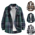 thumbnail image 1 of Txeol Flannel Shirt for Men Long Sleeve Button Down Lightweight Plaid Shirts Jacket Casual Lapel Shacket with Fake Pockets Gray S, 1 of 9