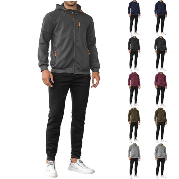 Txeol Fleece 2 Piece Set Men Zip Up Hooded Jacket and Drawtring Jogger Sweatpants with Pockets Lightweight Outdoor Tracksuits L,Wine