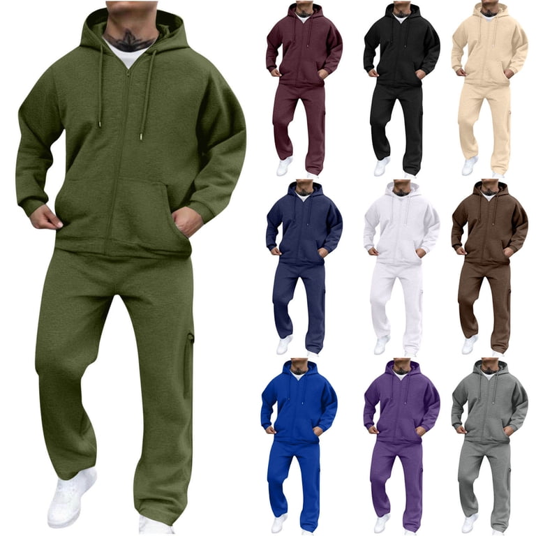 Txeol Fleece Hoodie Jogger Set Men 2 Piece Zip Up Sweatshirt