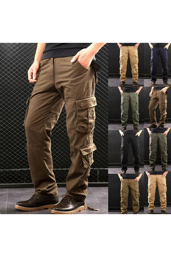 Fleece Lined Cargo Pants Men Big and Tall Hiking Stretch Workout Waterproof Trousers with Multi Pockets-Coffee,29