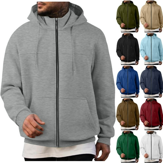 Txeol Fleece Lined Zip Up Hoodie Men Long Sleeve Oversized Jackets with Pockets Lightweight Casual Outdoor Hooded Sweatshirts,L Navy