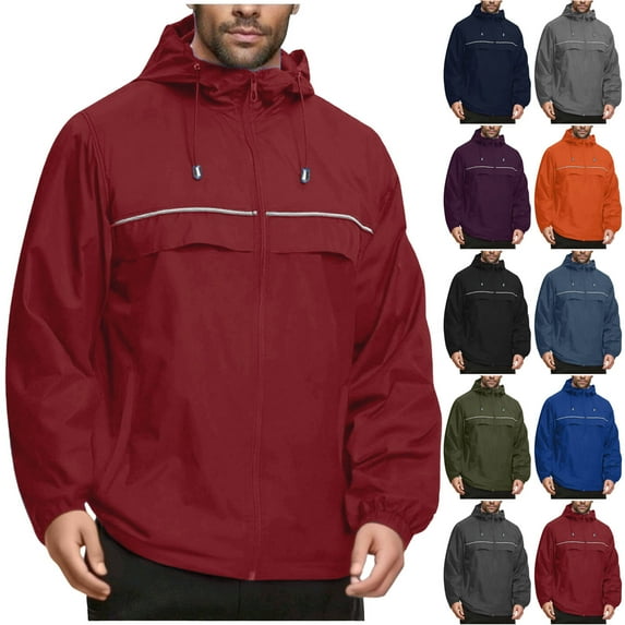 Txeol Full Zip Rain jacket Men Long Sleeve Waterproof Hoodies with Pockets Lightweight Athletic Workout Windbreaker,Gray S