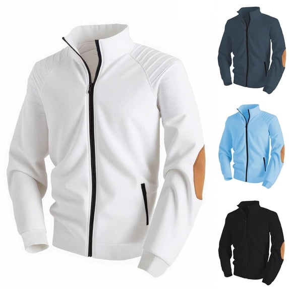 Txeol Gray Full Zip Sweatshirt for Men without Hood Mock Neck Jacket Slim Muscle Gym Stand Collar Sweatshirts with Pocket,M