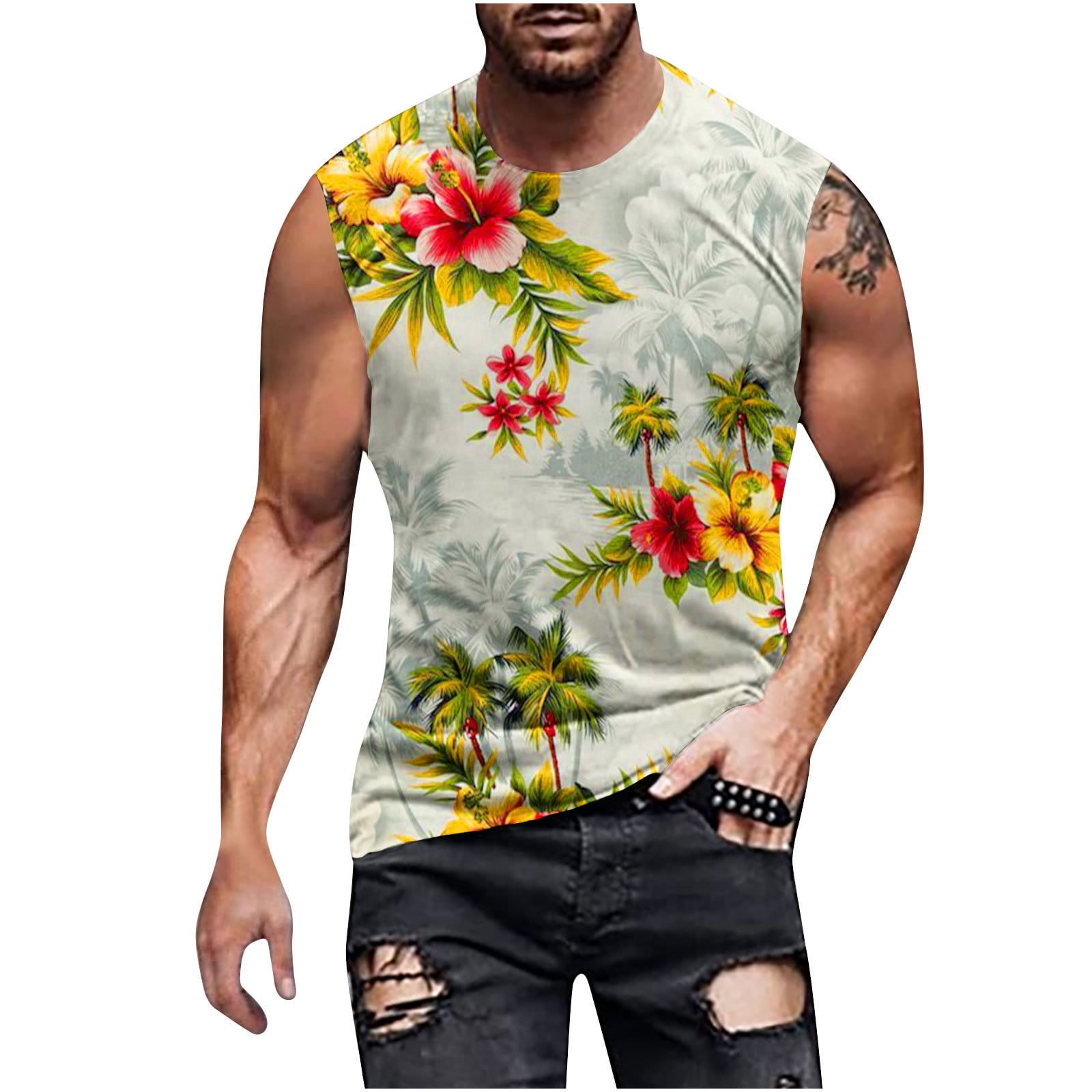 Txeol Hawaiian Tank Tops for Men,Mens Tank Tops Beach Palm Tree Shirt