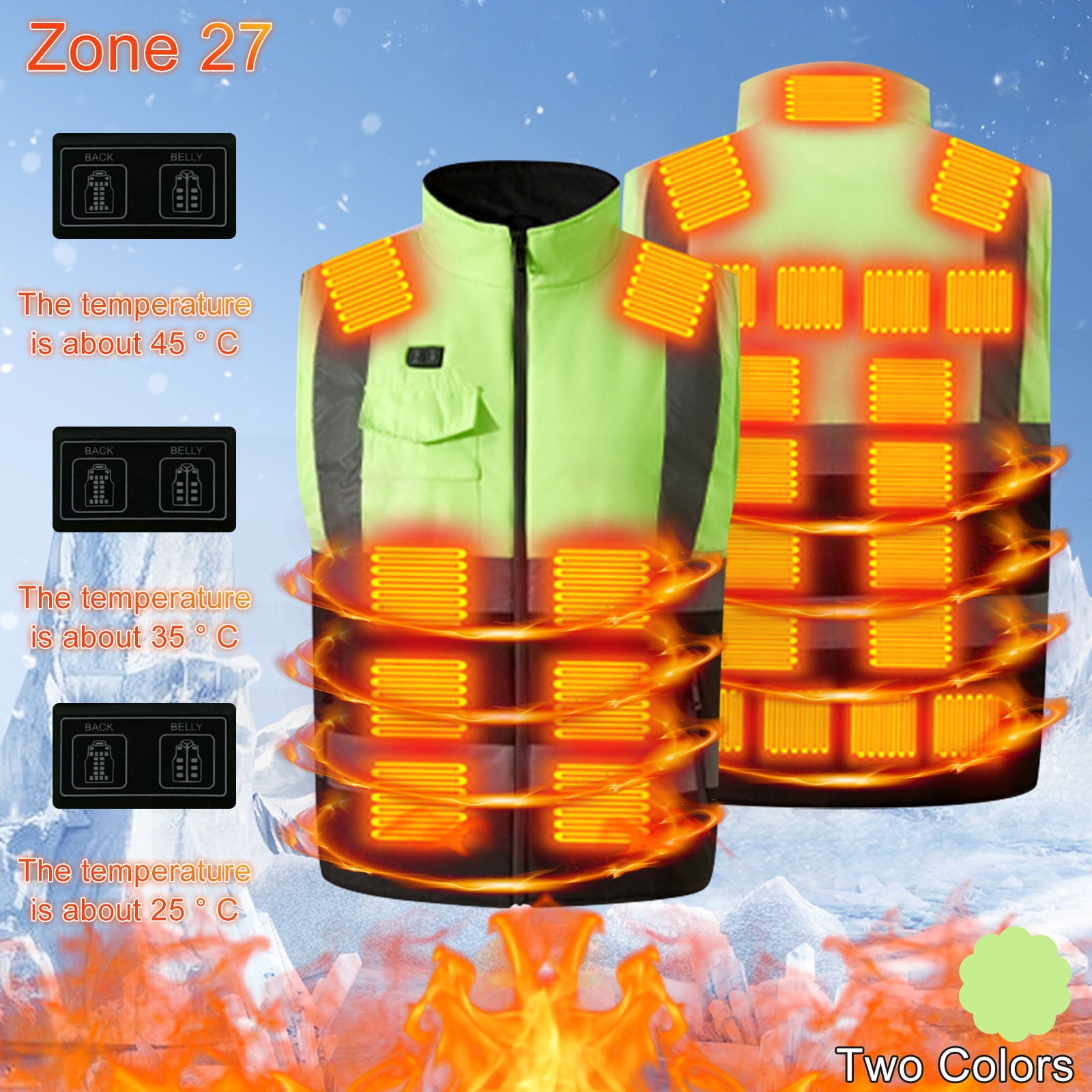 Txeol Heated Hi Vis Work Jackets for Men Zip Up Sleeveless Outdoor Warm Vest Color Block Winter Heated Coats with Pockets,Green,XXXXL